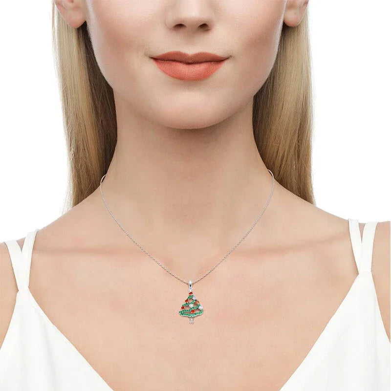 Christmas Tree Cubic Zirconia Pendant Necklace