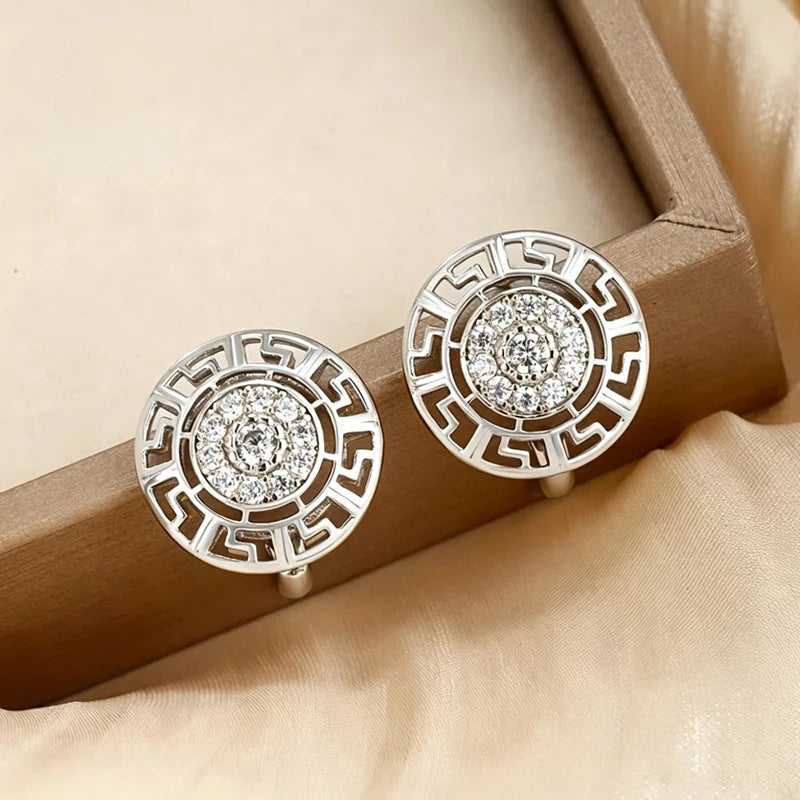 Cubic Zirconia Hollow Hoop Earrings | Gold-Tone