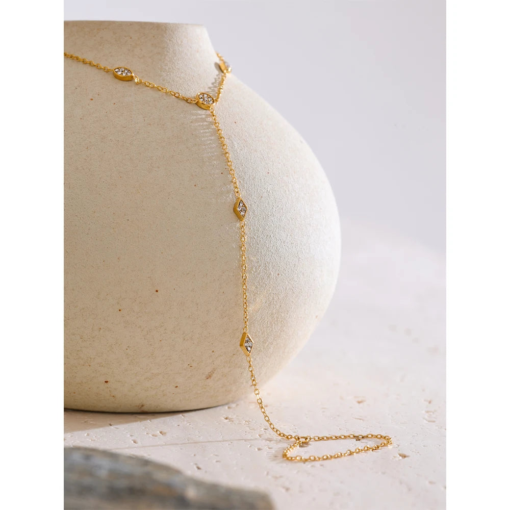 Cubic Zirconia Hand Chain Bracelet | Gold & Silver-Tone