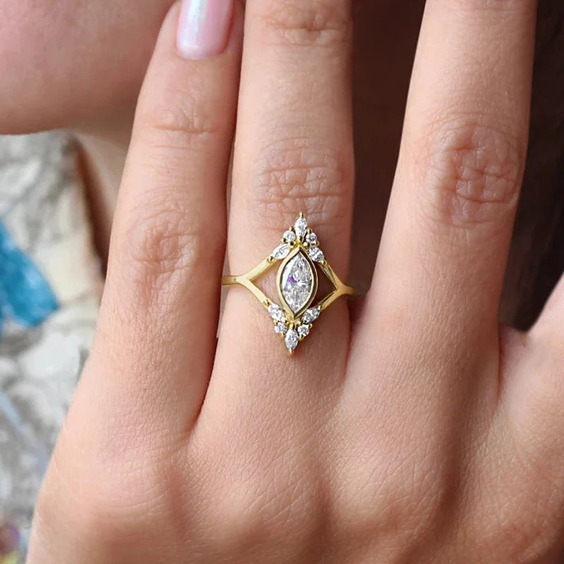 Marquise Cubic Zirconia Geometric Ring