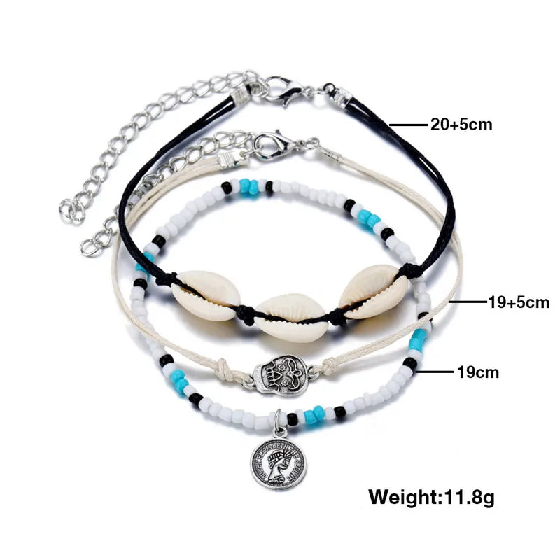 Vintage Mixed-Charm Shell Anklet