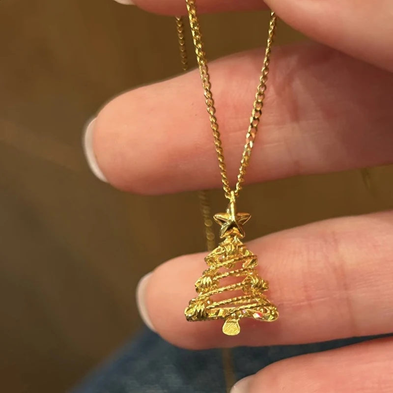 Gold-Tone Christmas Tree Pendant Necklace