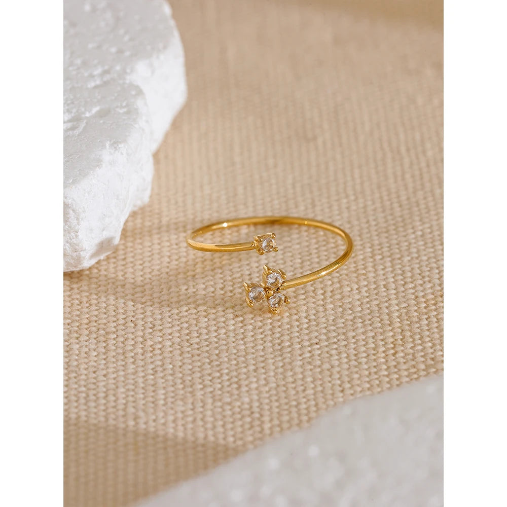 Delicate Flower CZ Adjustable Ring | Gold-Tone