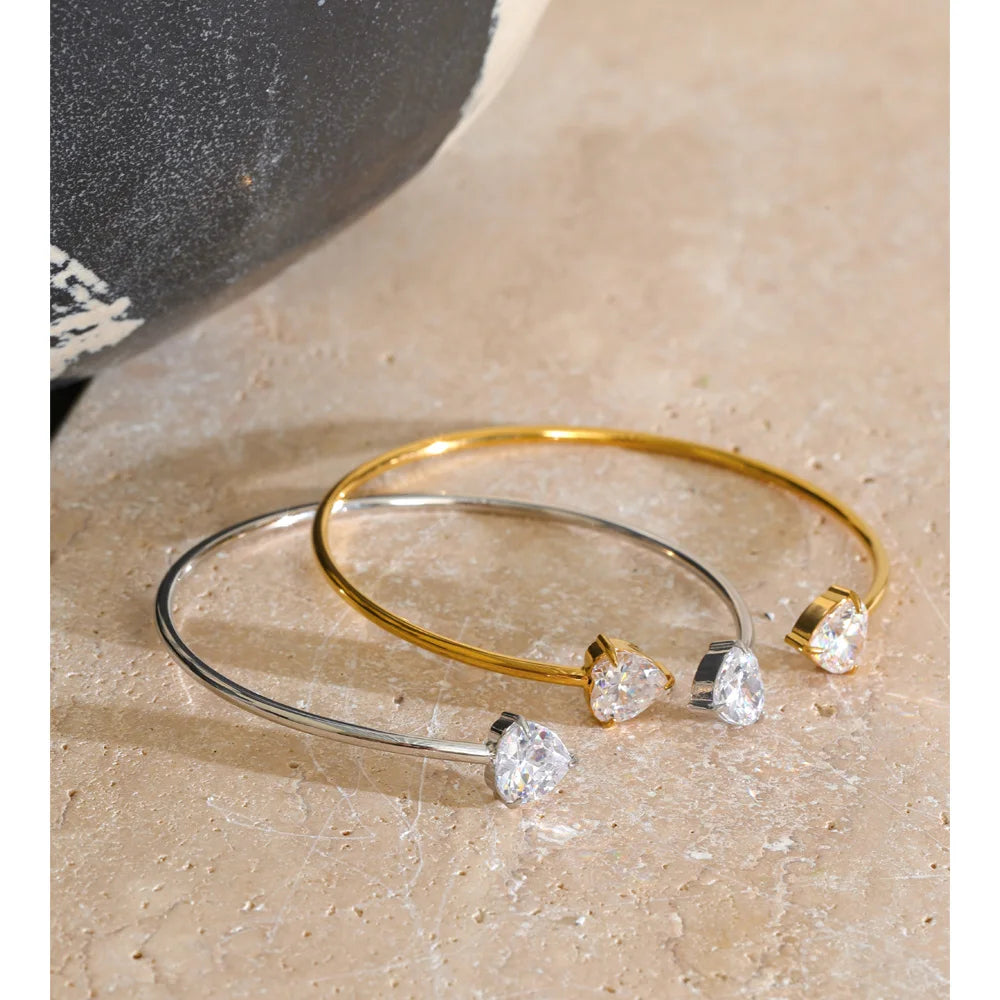 Heart & Square Zirconia Cuff Bracelet | Choice of Designs