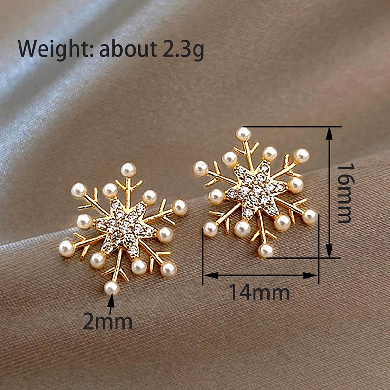 Pearl-Accent Snowflake Stud Earrings