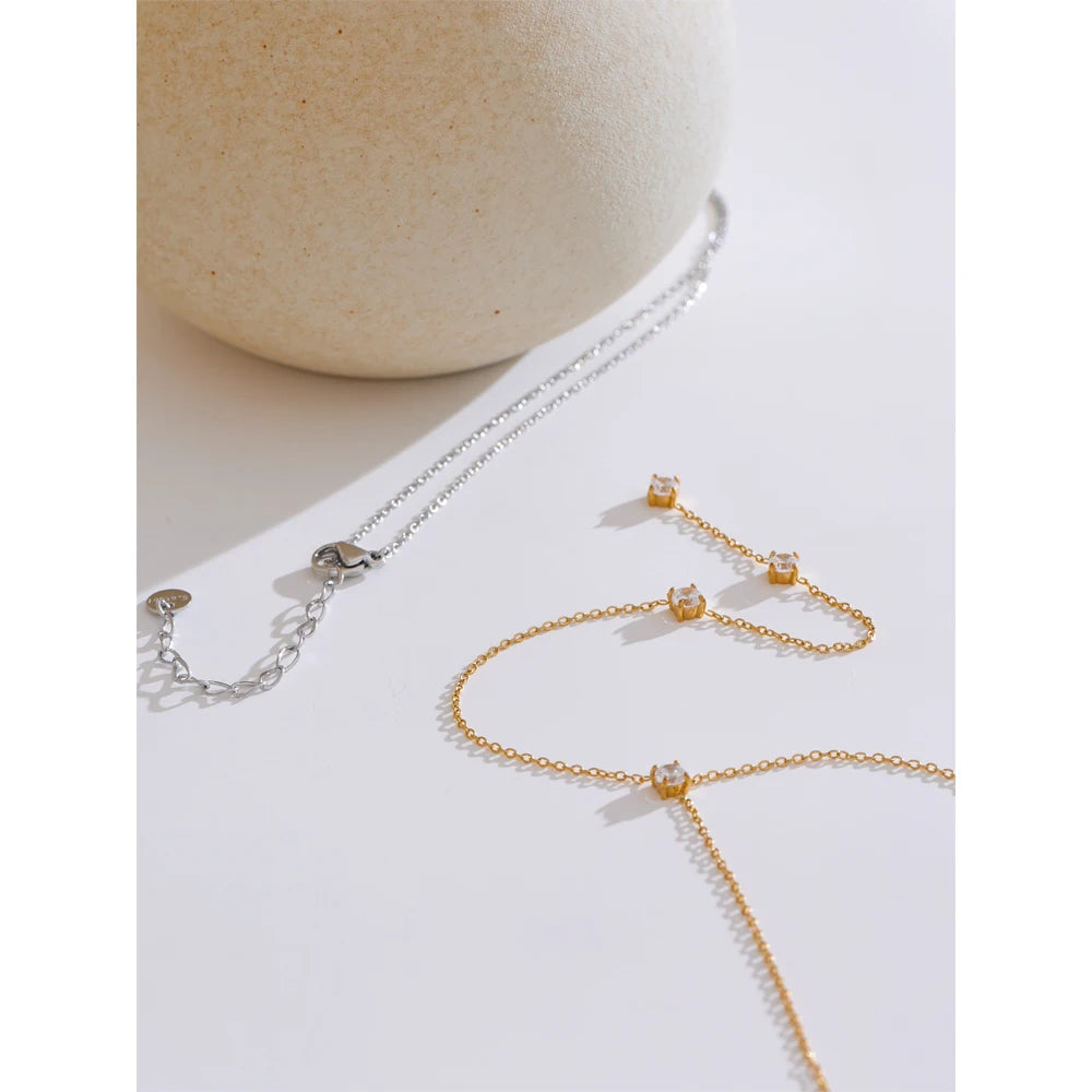 Cubic Zirconia Long Drop Necklace | Gold & Silver-Tone