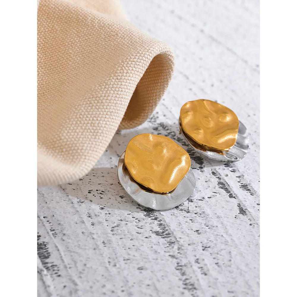 Two-Tone Round Geometric Stud Earrings | Modern Chic