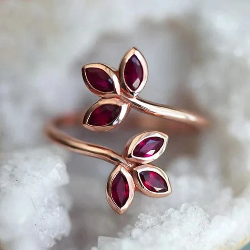 Rose Gold-Tone Floral Adjustable Ring