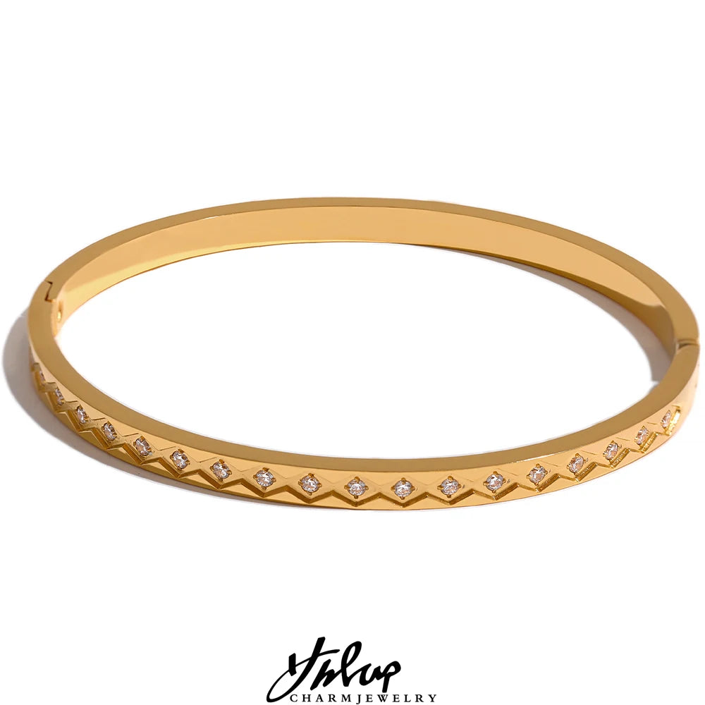 Cubic Zirconia Statement Bangle | Gold & Silver-Tone