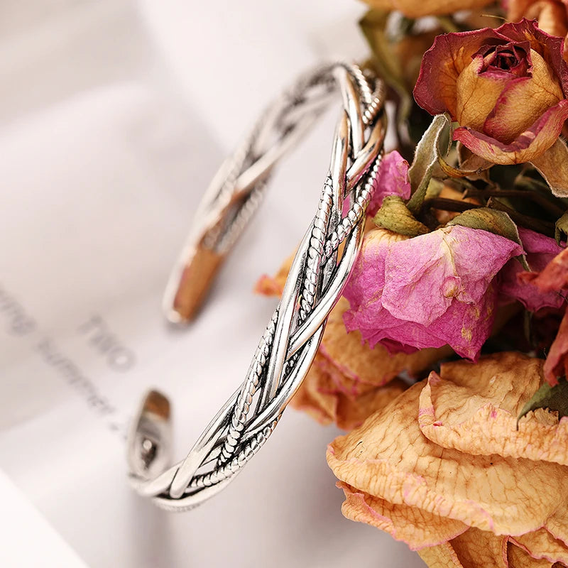Twisted Open Bangle | Silver-Tone