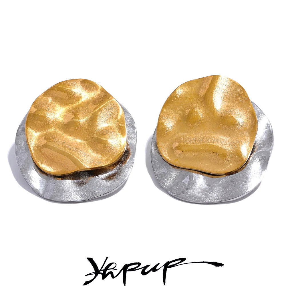 Two-Tone Round Geometric Stud Earrings | Modern Chic
