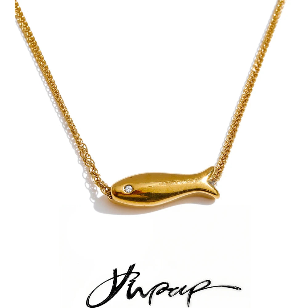 Zircon Fish Pendant Necklace | Gold & Silver-Tone