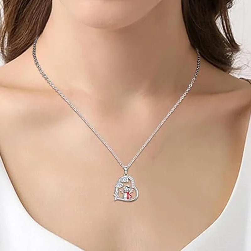 Snowman Heart Christmas Pendant Necklace