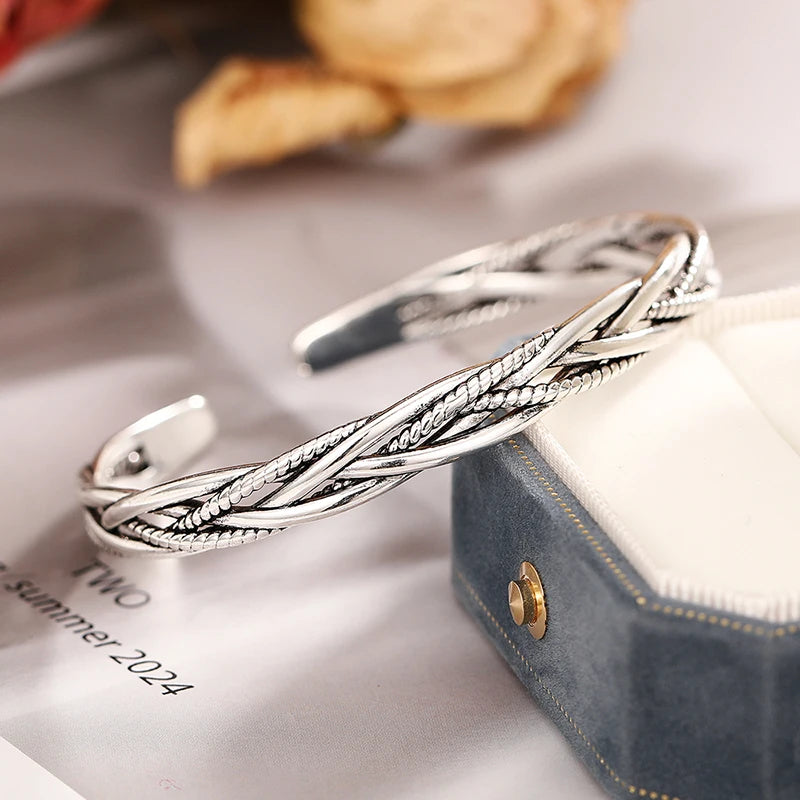 Twisted Open Bangle | Silver-Tone