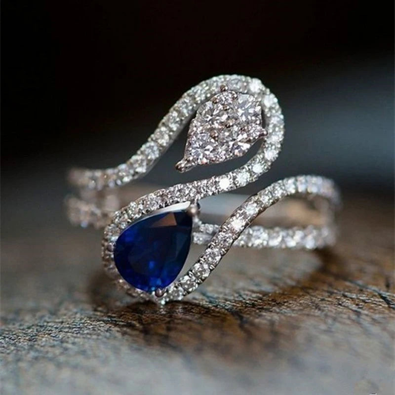 Blue Teardrop Cubic Zirconia Ring