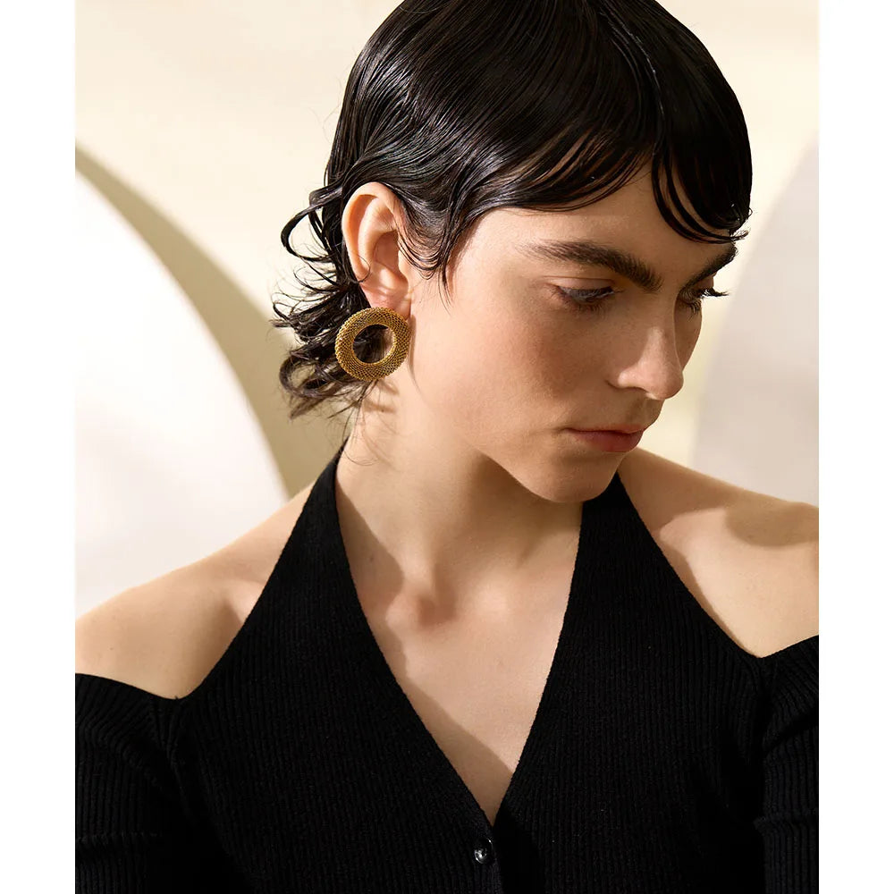 Oversized Hollow Circle Statement Earrings | Gold-Tone