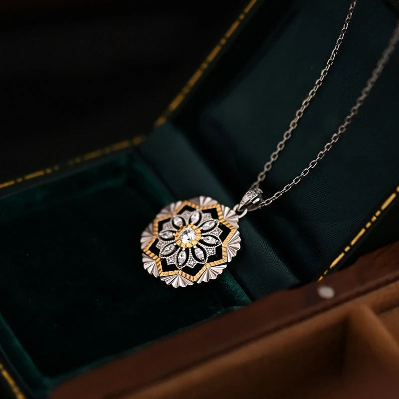 Two Tone Flower Pendant Necklace