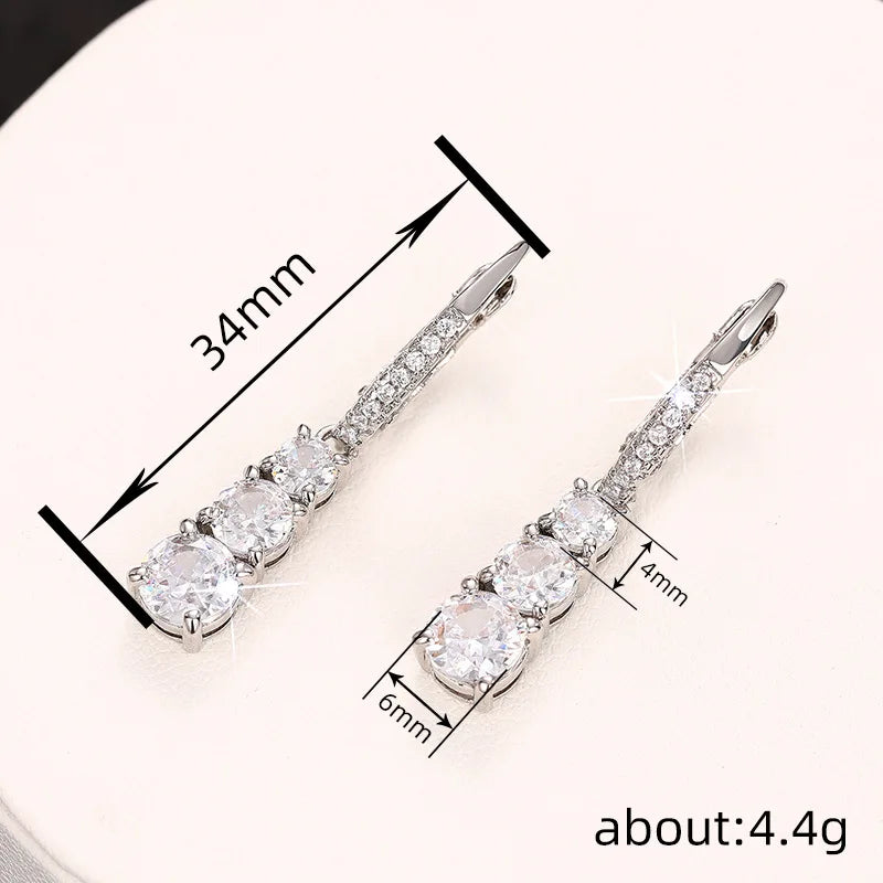 Round Zirconia Pendant Drop Earrings | Silver-Tone