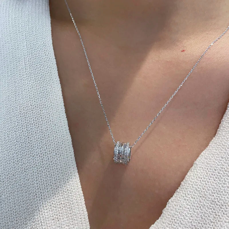 Slim Oval Circle Zirconia Pendant Necklace