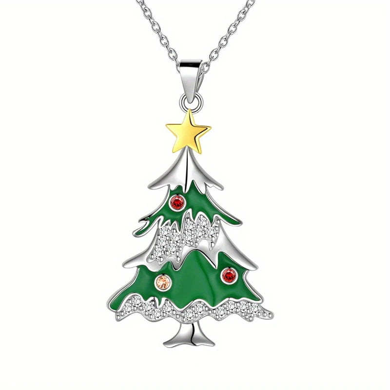 Green Enamel Christmas Tree Pendant Necklace