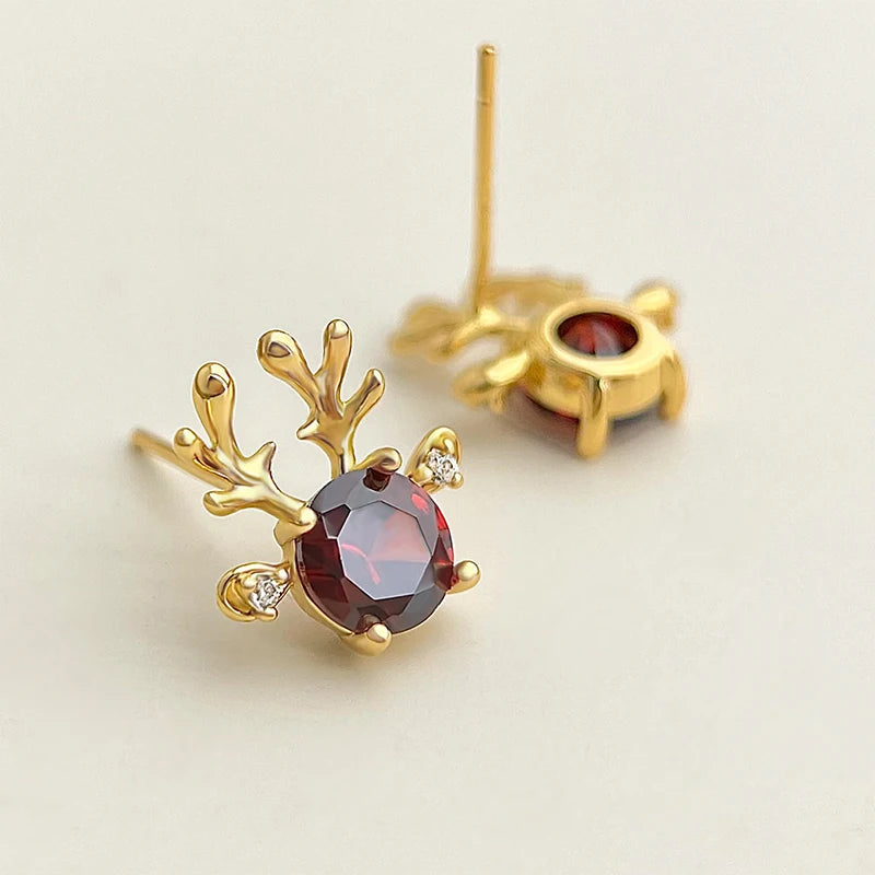 Christmas Reindeer Antler Stud Earrings | Red CZ