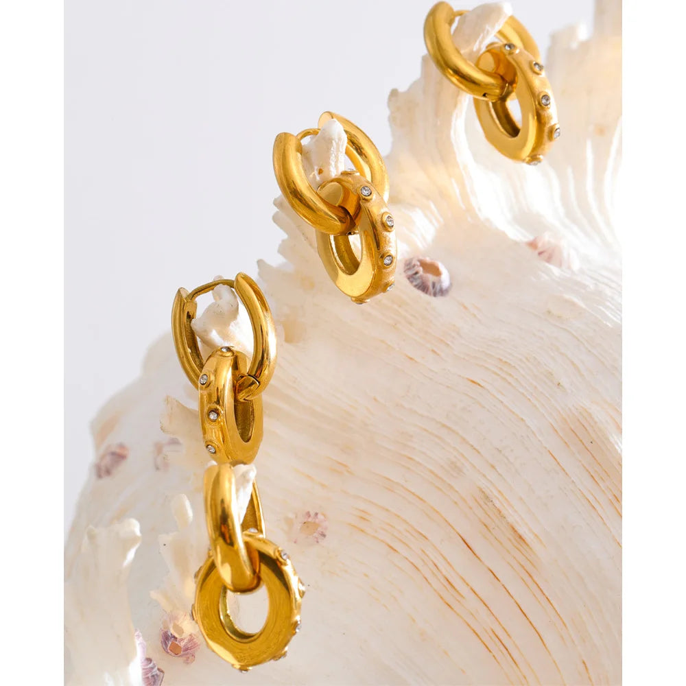 Oval Zirconia Drop Hoop Earrings | Gold-Tone
