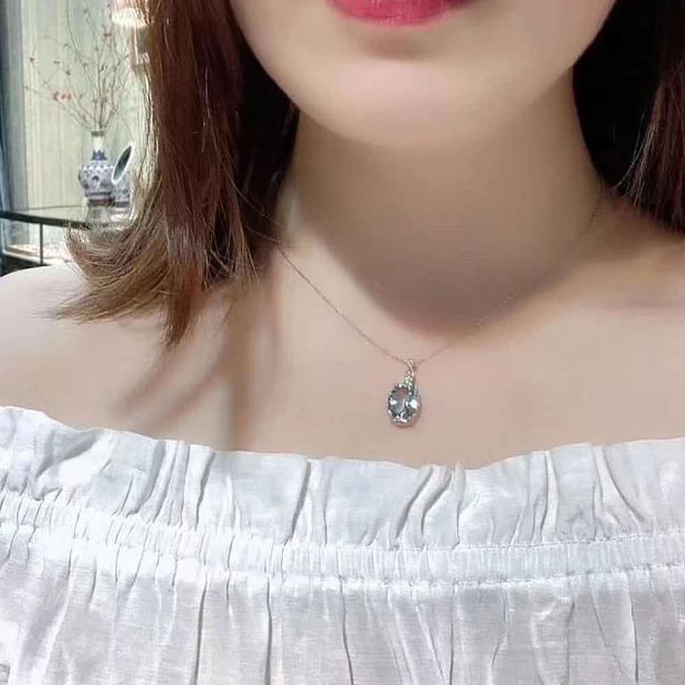 Blue Cubic Zirconia Pendant Necklace | Silver-Tone