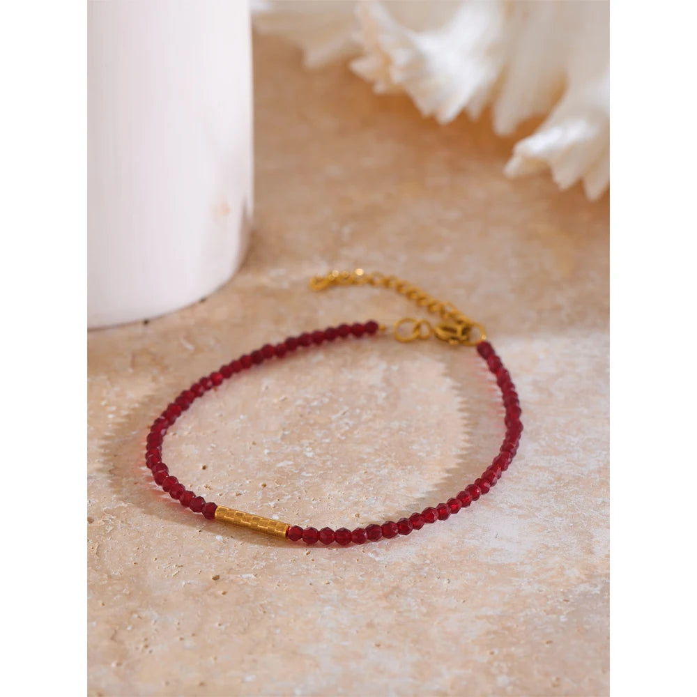 Red Crystal Beaded Bracelet | 20 cm