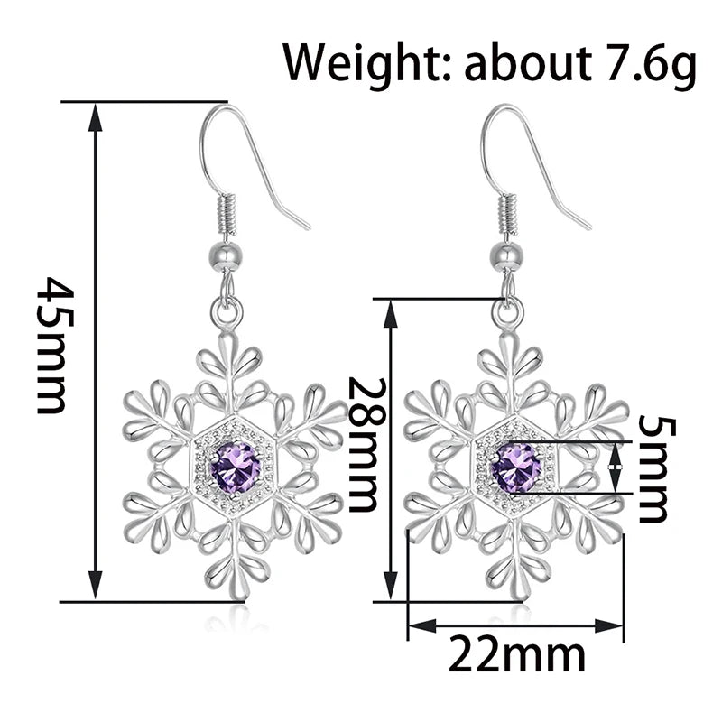Purple Zirconia Snowflake Dangle Earrings