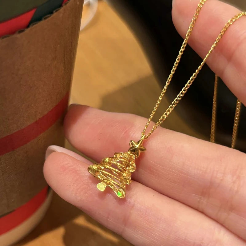 Gold-Tone Christmas Tree Pendant Necklace