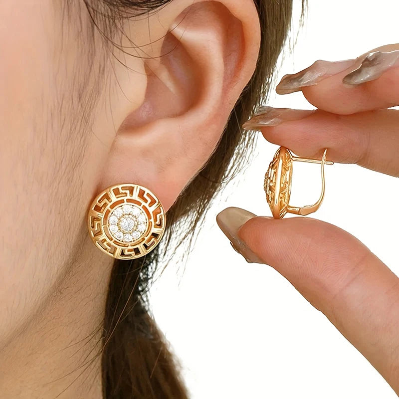 Cubic Zirconia Hollow Hoop Earrings | Gold-Tone