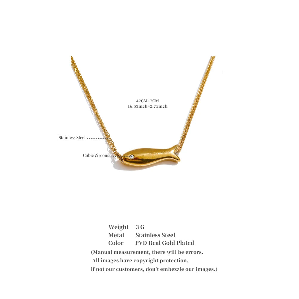 Zircon Fish Pendant Necklace | Gold & Silver-Tone